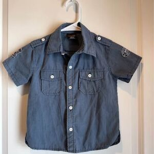 Quad Seven 3T Blue Pinstripe Short Sleeve Button Up Shirt
